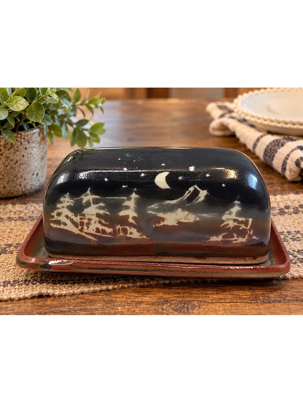 Vintage Dave Hough Roads End Pottery Butter Dish Mountain Moon Oregon Signed